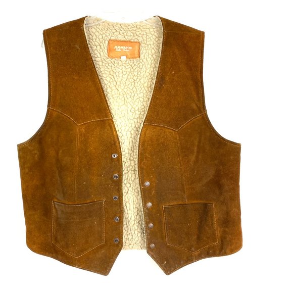 Other - Vintage 70s 80s Trucker Vest Men's Sz 46 shearling Fur lined Suede leather AS IS